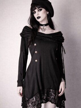 Vintage Y2K Long Lace Steampunk Rave Hoodie Dress Buttons Gothic Long Top